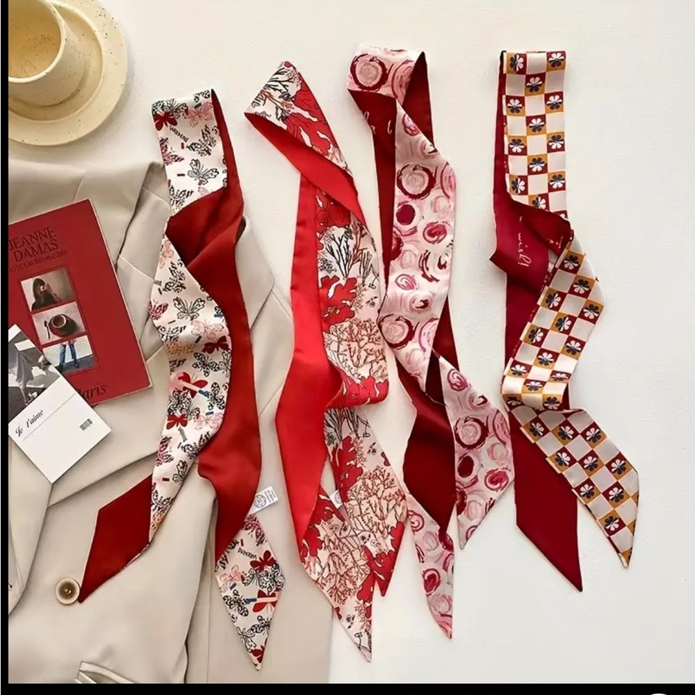 Elegant Silk Scarf Set in Red and Gold